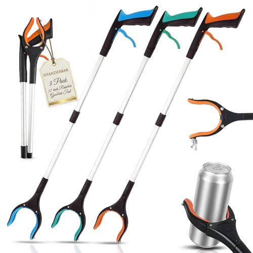 3 Pack Grabber Reacher Tool for Seniors, 32 Foldable Reacher Grabber Pickup Tool with 360° Rotating Jaw & Magnetic Tip, Lightweight Trash Picker Upper Grabbers for Garden Nabber, Litter Picker
