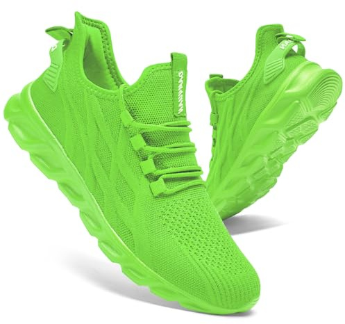 CAIQDM Zapatillas de deporte para hombre, para correr, ocio, de malla, para caminar, gimnasio, tenis, ligeras, transpirables, para deportes al aire libre, fitness, trotar, Verde brillante, 43.5 EU