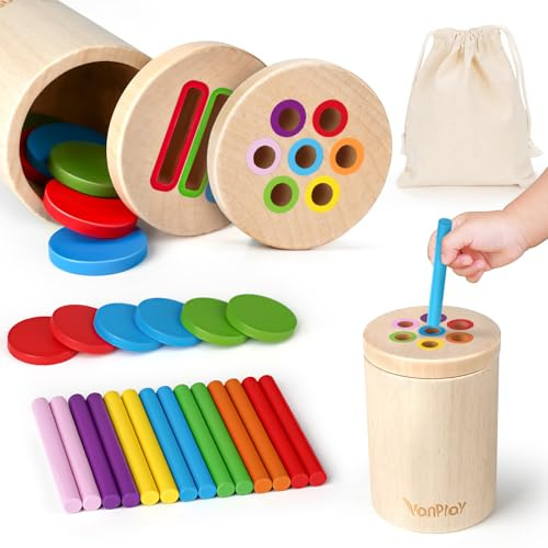 Vanplay Montessori Toys for 2 3 Year Old Travel Toys Wooden Toddler Toys Color Sorting Fine Motor Skills for Boys Girls Gifts