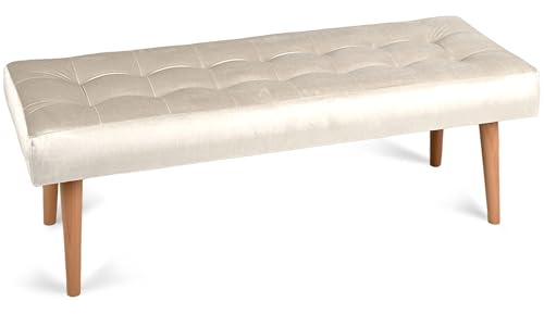 MG Design Banc rembourré 45 × 120 cm Crème – Structure en Bois, Assise Confortable, Surface Douce au Toucher avec léger reflet – pour Salon, Chambre et entrée