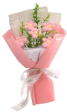 Gralara Häkeln Blumenstrauß Blumen handgefertigt gestrickt, Rosa