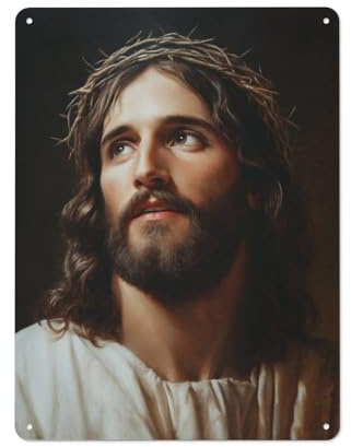 Chapa De Metal, Vintage Cartel De Chapa Metálica, Realismo Jesucristo Pintura Al Óleo, Placa Metálica para La Pared para Sala De Estar Cocina Oficina, 20X30Cm