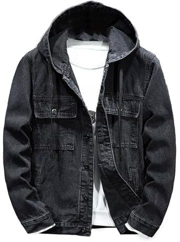 Generisch 2025 Chaqueta de mezclilla para hombres con conjunto de pantalones de trabajo para hombres, Negro , XL