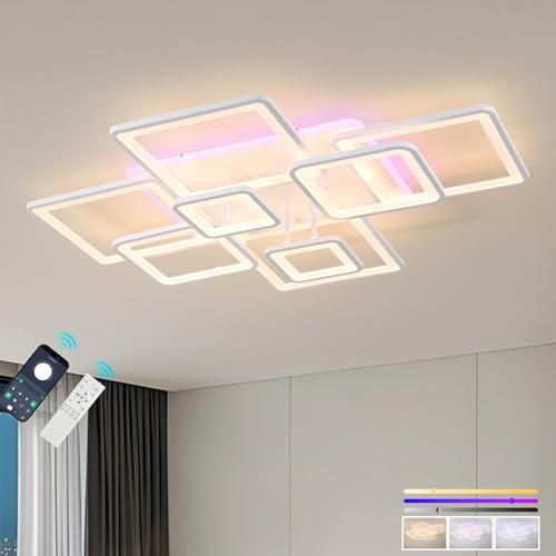 ZAITINZ Plafón LED Techo 100W Negro, Lámpara Regulable Moderna 8 Cuadrados