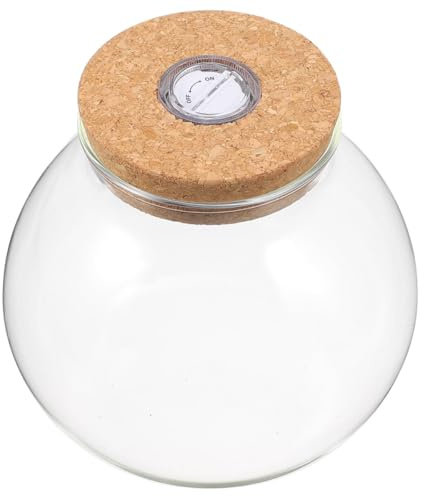 HOODANCOS Station de Multiplication pour Plantes Hydroponiques 15x16 Cm en Verre Transparent avec Couvercle en Liège Naturel et Éclairage LED Intégré, Vase Terrarium de Bureau Décoratif