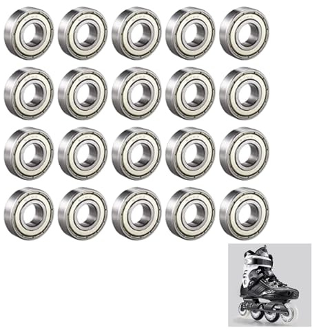 Juego de 20 Rodamientos de Bolas 608 ZZ en Acero al Carbono, Rodamientos Skate – Doble Revestimiento Metálico, Tamaño Miniatura 8x22x7 mm – para Aplicaciones de Skateboard, Patines en Línea y Scooter