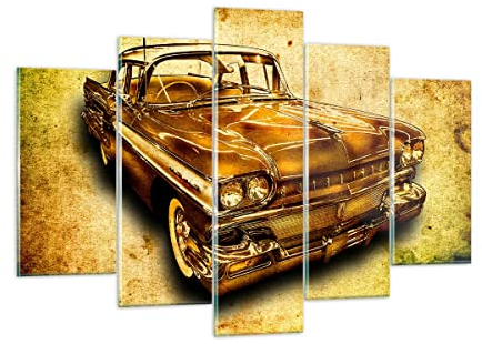 Mehrteilige Bilder auf Glas 150x100cm Glasbild Auto klassisch Limousine Geschwindigkeit Groß XXL Wanddeko Schlafzimmer Küche Set 5 teilige Wandbilder Dekoration Wohnzimmer Modern Art GEA150x100-0526