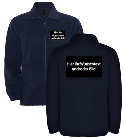 Personalisierte Herren Fleecejacke mit Logo & Text – Arbeitsjacke mit Druck vorne & hinten – robuste warme Fleece Jacke für Arbeit & Freizeit - L34 - XL - Navy Blue