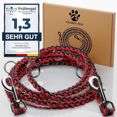 Testnote: Sehr gut - Hundeleine reflektierend I 2m, verstellbar, wetterfest & reißfest bis 250 kg I Paracord Führleine, Umhängeleine I kleine - große Hunde