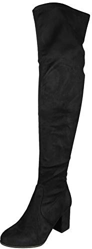 LoudLook Ladies Thigh High Block Heel Faux Suede Zip Winter Over The Knee Boots Size Black 6