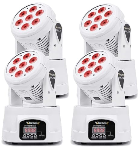 BeamZ MHL74 Movinghead 4er Set, BeamZ Moving head Set LED 4x9 Watt DMX DJ Licht, Discolicht Partylicht, bewegliche Köpfe Disco Licht, Soundgesteuert, Auto-Modus DJ Lichteffekte - Weiß