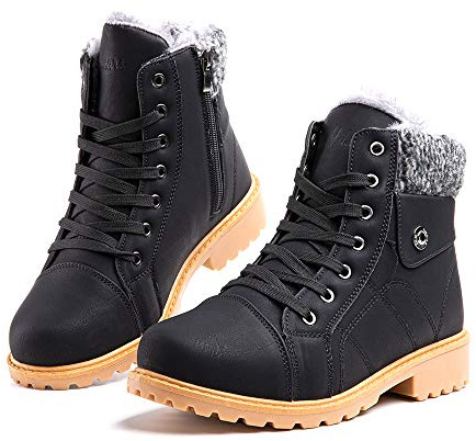 Hitmars Stivali Invernali Donna Stivaletti Neve Caldo Pelliccia Allacciare Antiscivolo Scarpe Sport All'Aperto Passeggio Cerniera Scorciatoia Piattaforma 6-Nero EU39