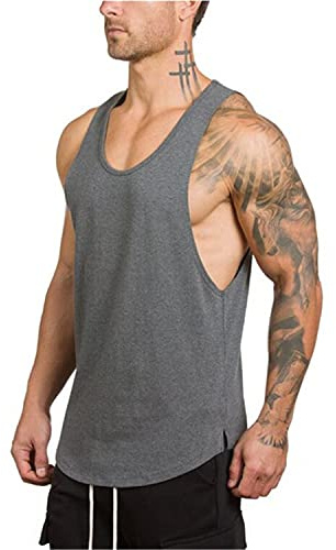 Cabeen Herrlinne Bodybuilding Gym Tank linne Gym Sport Fitness Ärmlös T-shirt Bomull, Grå, L