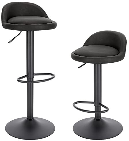 EUGAD Barhocker 2er Set 360° Drehstuhl Barstuhl mit Rückenlehne Fußstütze 120kg belastbar höhenverstellbar Kunstleder Metall Anthrazit 0913BY-2