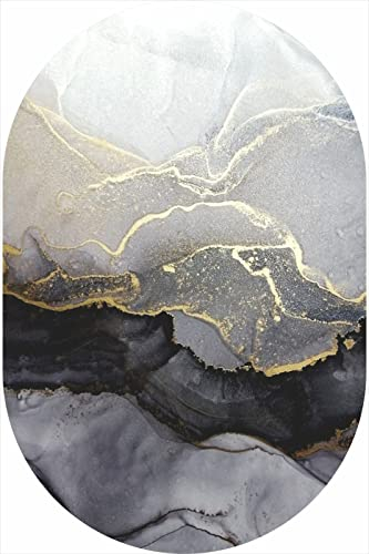 SRTJURFG Moderner ovaler Teppich Wohnzimmer große Teppiche Innenbereich rutschfeste Teppich Bodenmatte Mode Schwarze Tinte Gold Meerwasser, 200 x 300 cm