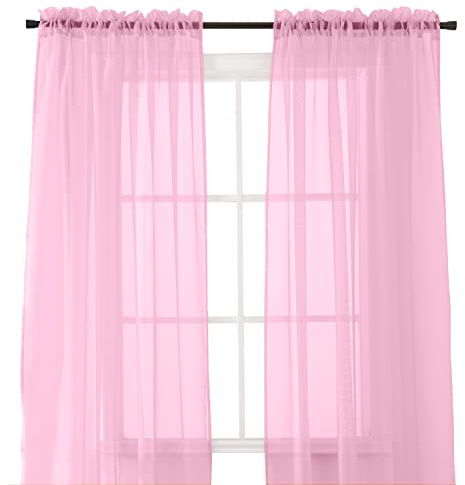 Elegant Comfort 2-Piece Sheer Panel with 2inch Rod Pocket - Window Curtains 40-inch Width X 84-inch Length, Dusty Rose Pink