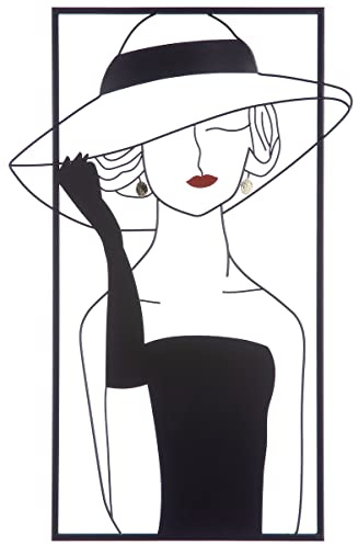 Casablanca Dekorativ väggrelief Lady med hatt och röda läppar av metall – väggdekoration i svart ram – färg: svart röd guld 39,5 x 60 cm