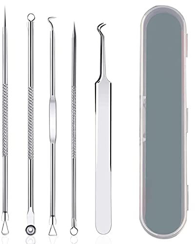 LacyMC Mitesserentferner Komedonenquetscher Set,Edelstahl Mitesser Akne Pickel Entferner Pinzette mit Aufbewahrungsbox,Mitesser Entferner Kit für alle Hauttypen