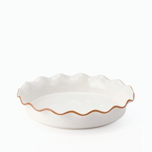 SIDUCAL Pie Pan for Baking 10.5 inch,NonStick Reusable Ceramic Pie Plate with Ruffled Edge,Dishwasher and Oven Safe,Deep Dish Pie Pan for Apple Pie,Quiche,Pot Pies, Tart, etc（White）