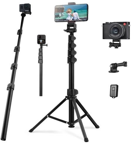 Phone Tripod Stand, ZETONG 170CM Long Extendable 2-in-1 Aluminum Selfie Stick Tripod with Bluetooth Selfie Stick Remote for iPhone Samsung Huawei LG Google Sony Smartphones for Gopro Camera - Black