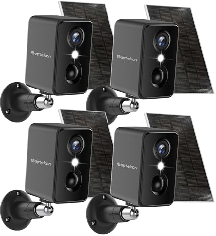 Septekon 2K Security Cameras Wireless Outdoor 4 Pack, Solar Battery Powered Camera with Two Spotlights, PIR Motion Detection Siren, Color Night Vision, 2-Way Audio, IP66 Waterpoof