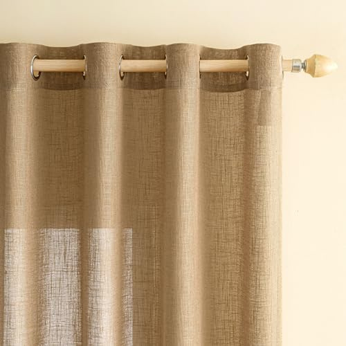 EMEMA Tende Lino Trasparente con Occhielli Tenda a Traslucido Tende Moderne a Vela per Porte Balcone Adatte per Soggiorno Camera da Letto 2 Pannelli 140x300 cm Marrone