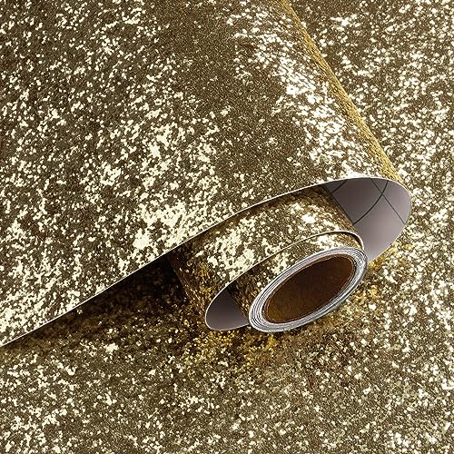 VaryPaper Peel and Stick Champagne Chunky Glitter Wallpaper 40cmx200cm Sequin Sparkle Textured Fabric Contact Paper Sticky Back Plastic Bright Wallpaper for Living Room Bedroom Furniture Wrap Cabinet