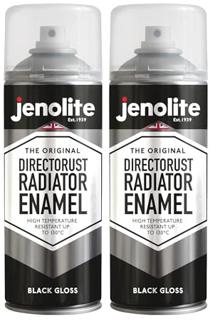 JENOLITE Directorust Radiator Enamel Spray Paint | BLACK | Gloss Finish | Resistant to 130ºC | Durable, Scuff Resistant, Non-Yellowing Radiator Paint | No Primer Needed | 2 x 400ml