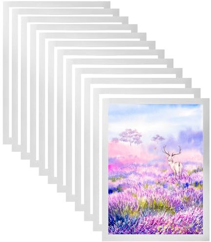 WENLISELL 12PCS A4 Magnetic Display Frame, Self Adhesive Magnetic Photo Frame for Wall, Silver Magnetic Poster Frame for Photos, Notices, Documents, License, Paintings, Poster