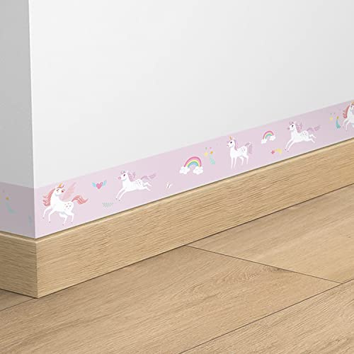 neukids 4 Rolls Peel and Stick Lavender Blush Unicorn Wall Border,DIY Skirting Border Self Adhesive Borders for Walls,Bedroom Bathroom Kitchen Children's Room Decoration Wallpaper Borders,10x200cm