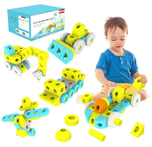 Smartwo Blocchi da Costruzione Grandi per Bambini 2 3 4 5 6 Anni, 67 Pezzi di Mattoncini in Schiuma EVA Morbida e Leggera, Costruire Camion, Aerei e Altro, Sviluppare Motricità Fine e Immaginazione
