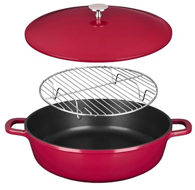 Sitram 716946 Sauteuse Multifonction 6-en-1 Ø28 cm – Cocotte, Sauteuse, Cuiseur Vapeur, Rôtissoire, Faitout & Poêle – Fonte d'Aluminium – Revêtement Effet Pierre Sans PFOA – Induction & Four