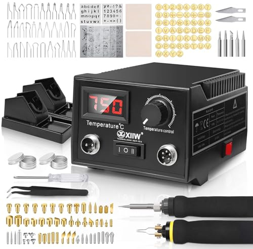 100W 165 teilig Brandmalstation, Brandmalerei und Lötkolben Satz, 5X Lötspitzen & 2X Stift, Holzbrenner Brennkolben Brandmalgeräte, Lötstation Lötset für Holz, Leder und Kork, Temperatur max. 750°C