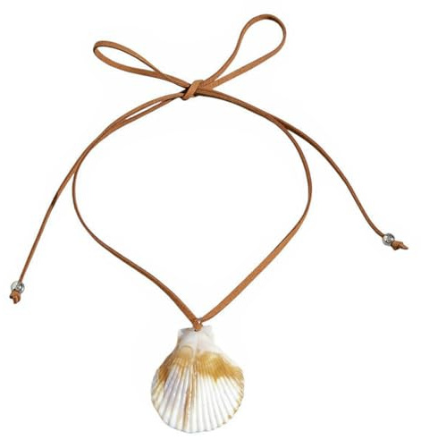 BYETOCE Large Seashell Pendant Necklace Natural Textured Ocean Jewellery White Shell Choker with Leather for Women Boho Beach Charm Chain Trendy Summer Ocean Jewelry Ornament