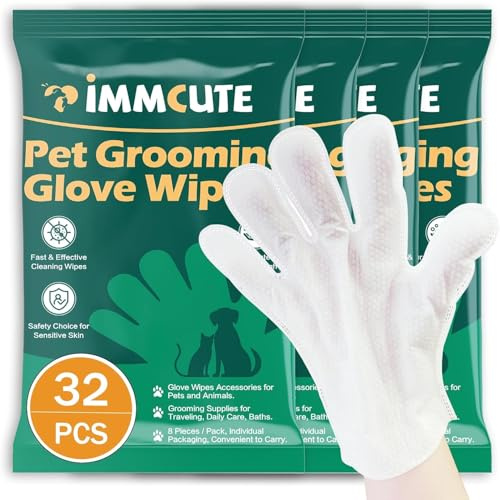 Dusico® Pet Glove Wipes with Microfiber Towel (20 Pack) Unscented – Chlorhexidine Dog Wipes – Oil-Free & Aloe-Free Hypoallergenic Cat Grooming Gloves. Deodorizing Formula with Cucumber & Chamomile