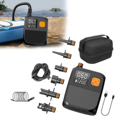 Electric Paddle Board Pump Air Compressor, Portable 25PSI Sup Pump, Rechargeable Electric Pumps with 6 Modes, Auto Air Pumps for Car Tires, Motor Bike, Ball, SUP, Tent, Kayak, Float