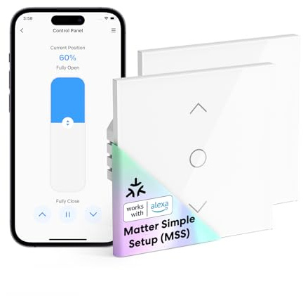 meross Matter rullgardinsswitch, smart fungerar med Homekit, Alexa rullgardiner, smarta persiennbrytare kräver nollstege, timer och röststyrning, 2 st