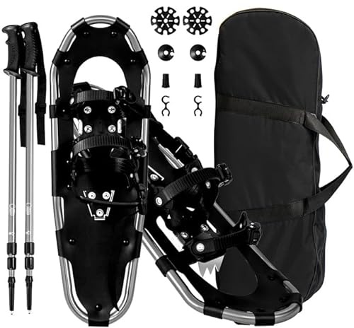 GOPLUS Raquettes de Neige Légères 17''/21''/ 25''/30''pour Femmes, Hommes Enfants, RaquettesNeige avec Bâtons de Randonnée Antidérapants Réglables,en Alliage d'Aluminium, Sac de Transport Inclus