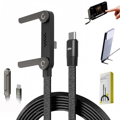 2 in 1 Fast Charging Cable with Built-in Holde, C to C 240W Cables, High-Speed Charger Cord, 360° Rotation, for Smartphones, Tablets, Laptops, and Gaming Devices (Black, C to C)