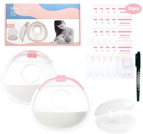 Oiomniv Milk Collector 2PCS Milk Collection Shells Reusable Breast Shells, Silicone Breastmilk Collection Cups Milk Saver BPA Free for Breastfeeding, with 20 PCS Breastmilk Storage Bags, 1 Storage Box