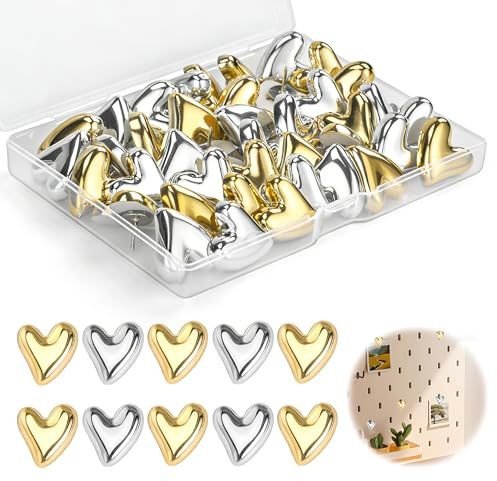 30 stycken hjärtstift med färgglada huvuden, hjärtörhängen metall glänsande örhängen hjärtformade häftstift dekorativa häftstift för hem skola kontor push pins för affischer foton kort