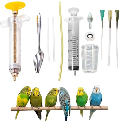 Bird Feeding Syringe Set,Parrot Syringe Feeder with Feeding Spoon and Tubes,Baby Bird Feeding Syringe Manual Tools for Pigeons Parrots Small Animals Feed Milk Liquid Medicine (Clear 20ML+50ML)