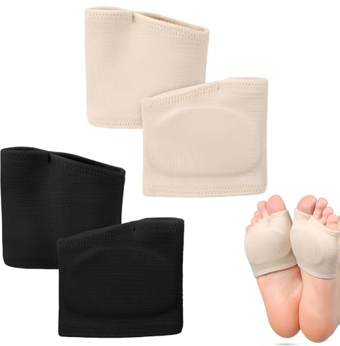 CSVZKIAY Almohadillas metatarsales de Gel, 2 Pares en Color Beige y Negro, Protectores Transpirables y Lavables para antepié, Alivio de presión y Comodidad en Tacones, Zapatillas y Calzado Diario