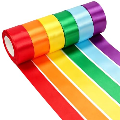 132m Cintas Satén Coloridas, Cinta Regalo Ancha - 40mm × 22m, 6 Cintas Satén Arcoíris, Cinta Lazo Ancha, para Embalajes Regalo Boda Bricolaje DIY Decoración