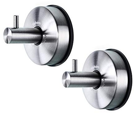 YOHOM 2Pcs Vacuum Suction Cup Hooks Holder Stick to Window Smooth Wall Shower Kitchen Bathroom Towel Hanging Hook Organizer for Towel Bathrobe and Loofah,Hooks No Drill,Brushed Silver