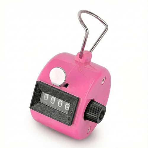 SPHTOEO Hand Tally Counter - 4 Digit Mechanical Clicker Counter for Knitting and Crochet - Handheld Lap, Pitch & People Counter with Finger Ring - No Battery Required for Teachers, Nurses, Pink