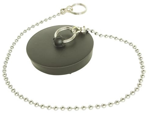 SOMATHERM FOR YOU, Bouchon PVC Noir Ø40/50 avec chaînette de 300mm pour évier, livré avec 2 Anneaux brisés, idéal pour Eau Chaude et Froide, Accessoire sanitaire Pratique