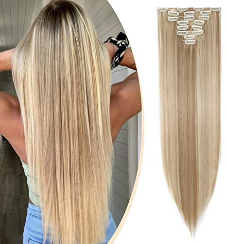 S-noilite Clip In Extensions Haarverlängerung Glatt 8 Teiliges SET 18 Clips 8Pcs Voller Kopf Wie Echthaar 66cm Sandblond & Bleichblond