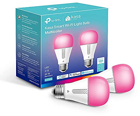 Kasa Smart Bulb, 1000 Lumens Full Color Changing Dimmable Smart WiFi Light Bulb Compatible with Alexa and Google Home, 11W, A19, 2.4Ghz only, No Hub Required (KL135P2), 2-Pack,White