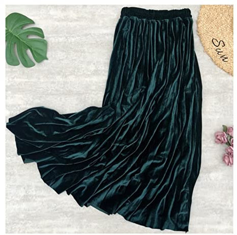 ZXCL 90 cm Autunno Inverno Donne Golden Velluto Gonna Lunga Ladies Coreano Signore Elastico Casual Casual Gonne in Vita a Vita Alta pieghetta-Green,One Size